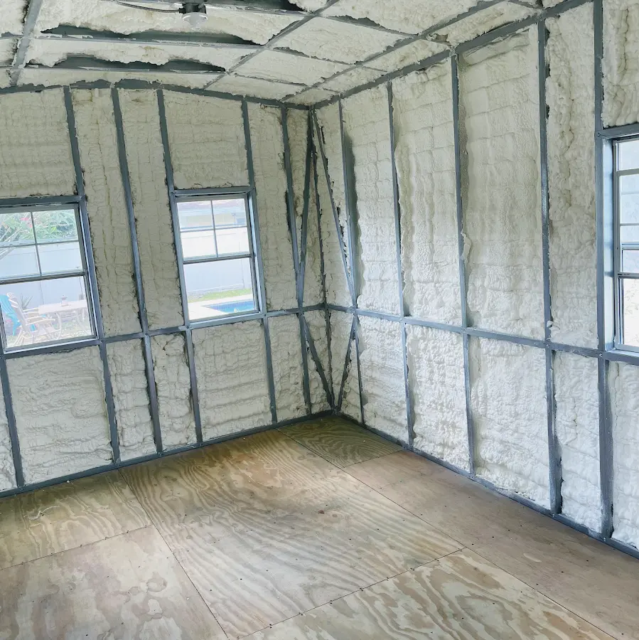 Closed-cell spray foam insulation applied to wall cavities in a residential project in Northridge